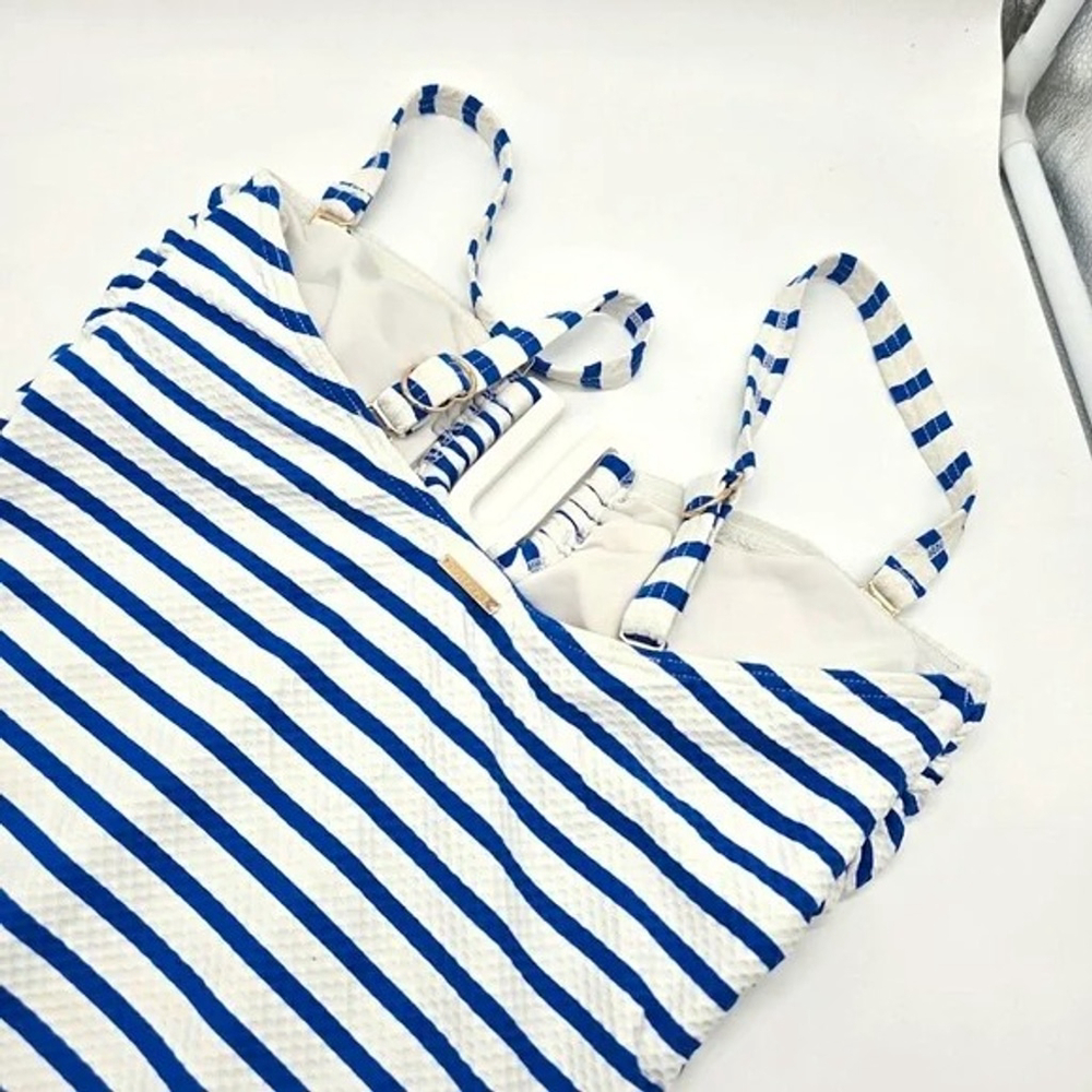 Sea Level Swim One Piece Swimsuit Womens 6 Blue White Stripe U Ring - Picture 8 of 12
